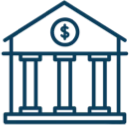 Icon for liquidity providers, with a building and dollar symbol.
