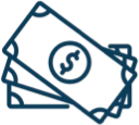 Icon for annual trading volume, featuring dollar notes.